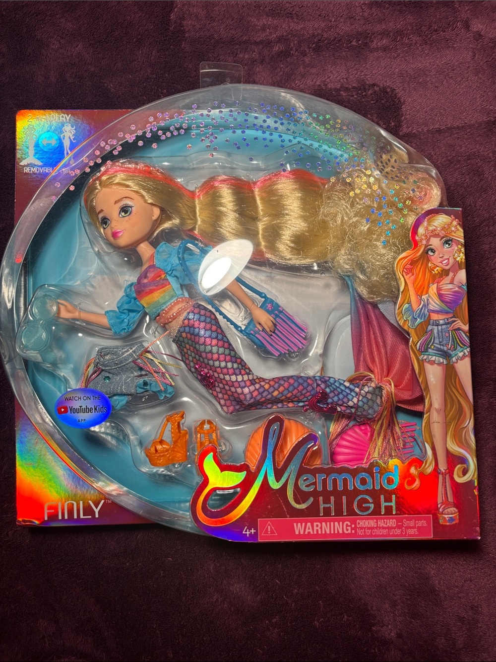 Mermaid High Finly Doll with Blonde Hair and Rainbow Top